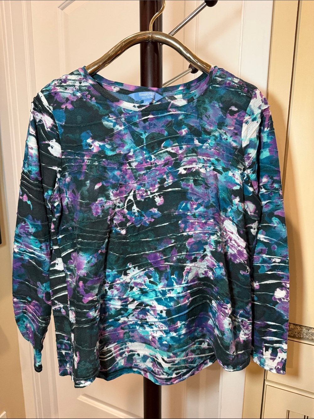 Simply Vera Vera Wang Teal, Purple & White Floral-Print Long Sleeve Top